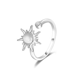 SILBERTALE Rotating Ring Fidget Anxiety Rings Open Adjustable Sterling Silver Moonstone Sun Spinner Ring for Women