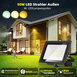 Outdoor LED Spotlight with Plug - 50 W LED Spotlight 3000 K/4500 K/6500 K Dimmable, 5000 LM Super Bright LED Floodlight, IP65 Waterproof LED Spotlight, Outdoor Spotlight for Yard, Garden, Sports Field