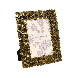 Laura Ashley 4x6 Gold Flower Textured Hand-Crafted Resin Picture Frame w/Easel & Hook for Tabletop & Wall Display, Decorative Floral Design Home Décor, Photo Gallery, Art (4x6, Gold)