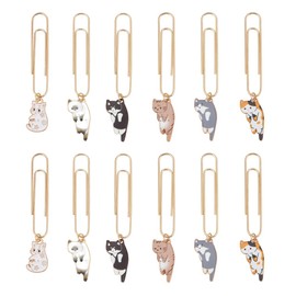 OLYCRAFT 12Pcs Cat Paperclips 3 Inch Alloy Pendant Paper Clip with Cat Charms Metal Paperclips for Paper Document Note Sorting and Organizing - 6 Styles
