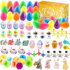 Acuiwer Toy Filled Easter Eggs 48 PCS Pre-filled Easter Eggs Hunt Kit Surprise Eggs with 42 Toys & 6 Matching Eggs Toys for Easter Party Favor Gifts