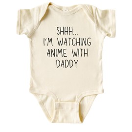 Shhh I'm Watching Anime With Daddy Bodysuit, Funny Anime Baby Onesie®,Cute Anime Family Outfit, Anime Dady Bodysuit (Natural, 6-12 Months)