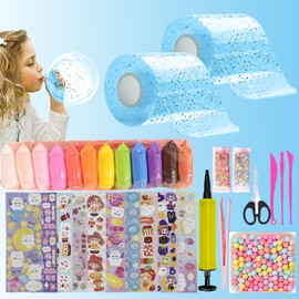 Nano Tape Bubbles Set Includes 2 Nano Tape (5 cm x 3 m) + 28 Deluxe Material Packs, Nano Band Party Favours Gifts, Bubbles DIY Set for Girls and Boys from 3 Years - Blue
