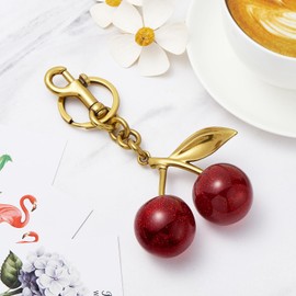 QIUTIMIY Cherry Bag Charms for Handbags Cute Gold Purse Charm Glitter Resin Cherry Keychains Accessories with Key Ring Clip(Cherry(2PCS)-Style 1)