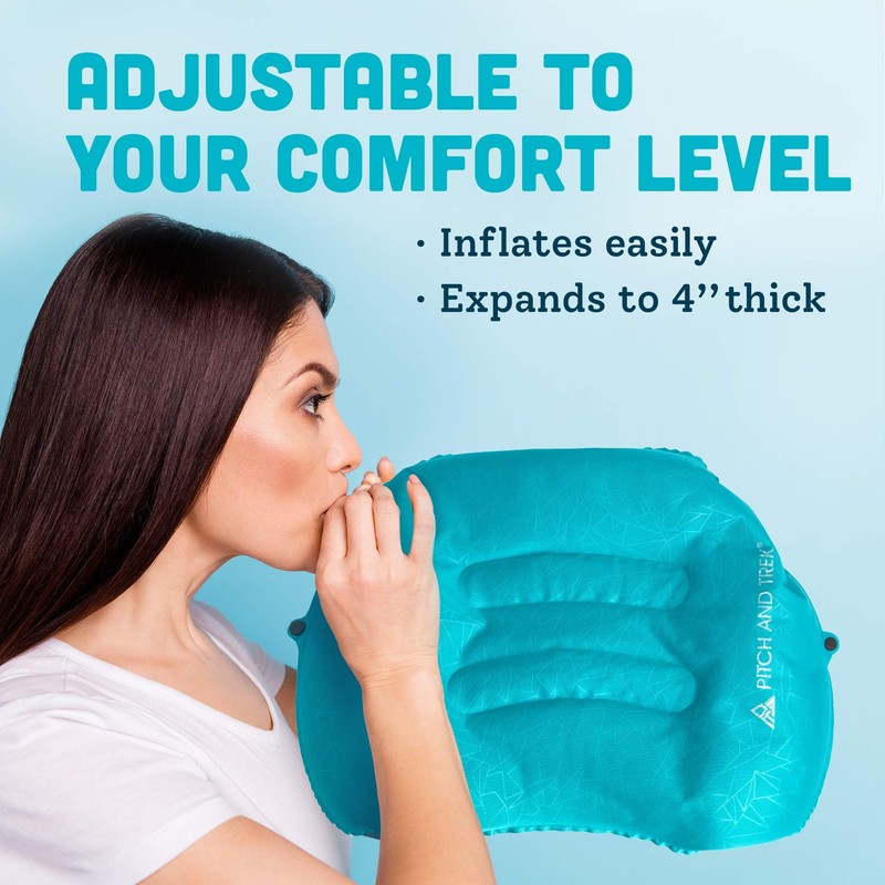 Pitch and Trek Ultralight Inflatable Travel Camping Pillow Blue
