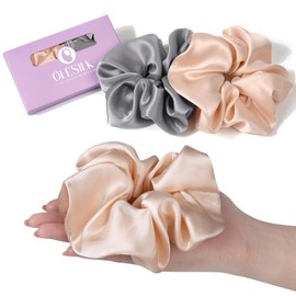 OLESILK Silk Scrunchies Oversized 100% Mulberry: Large for Long Thick Hair, Soft and Smooth for No Damage Hair Care Sleeping, Vintage Fashion