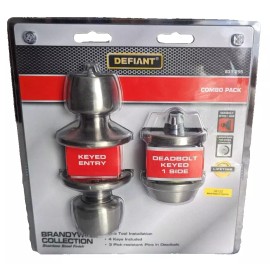 Defiant Brandywine Stainless Steel Keyed Entry Knob and Single Cylinder Deadbolt