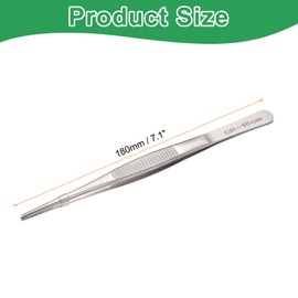 HARFINGTON Stainless Steel Tweezers 7.1 Inch Precision Tweezers with Straight Serrated Tip Multi-Purpose Kitchen Tongs for Cooking Gardening Repairing Craft, Silver