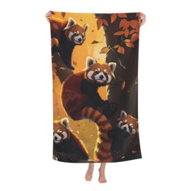 dhakalrlde Playful Red Panda Beach Towel - 32×52in Microfiber Quick Dry Lightweight Pool Bath Cute Autumn Forest Towel for Women Girls, Absorbent Sand Proof Soft Plush Travel Towels for Swim Sports