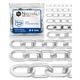 100 cm = 1 metre 6 mm thick stainless steel chain, sold by the metre, V4A link chain, short link in one piece, anchor chain, A4, DIN 56856, metal chain, DIN 766, rustproof safety chain, iron chain, 1