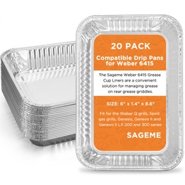 Sageme 20 Pack Weber Grills Compatible Drip Pans 6415 for Weber Grills Spirit Gas Grills, Q Grills, Genesis and Genesis II LX 200 300 Series Disposable Aluminum Foil Grease Trays 6 x 1.4 x 8.6 Inches