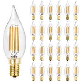 Hizashi 90+ CRI LED Candelabra Bulbs 60 watt Equivalent 2700K Warm White, Dimmable Chandelier Light Bulbs, 6W 550LM, CA11 Flame Tip E12 LED Candle Bulb, UL Listed - 24 Pack