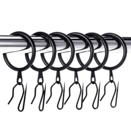 30 Anillos de Cortina y 30 Ganchos de Cortina 30 mm de diámetro para Ventanas, Puertas o Cortinas de Ducha, Color Negro