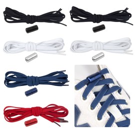 Feibmir Elastic shoelaces without tying, children's shoelaces, elastic shoelaces, cord laces without tying (flat style), 6 pairs with 4 colours