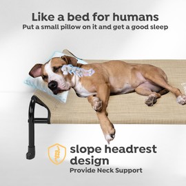 Veehoo Original Elevated Dog Bed - Outdoor Raised Dog Cot Bed for Large Dogs, One-Sided Raised Headboard Cooling Pet Bed, Dog Sleeping Training Cot, Non-Slip & Breathable, XXL, CWC2417A, Beige Coffee