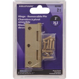 Hillman Hardware Essentials 852589 Light Narrow Door Hinges and Fixed Pin Brass 3" -2 pack