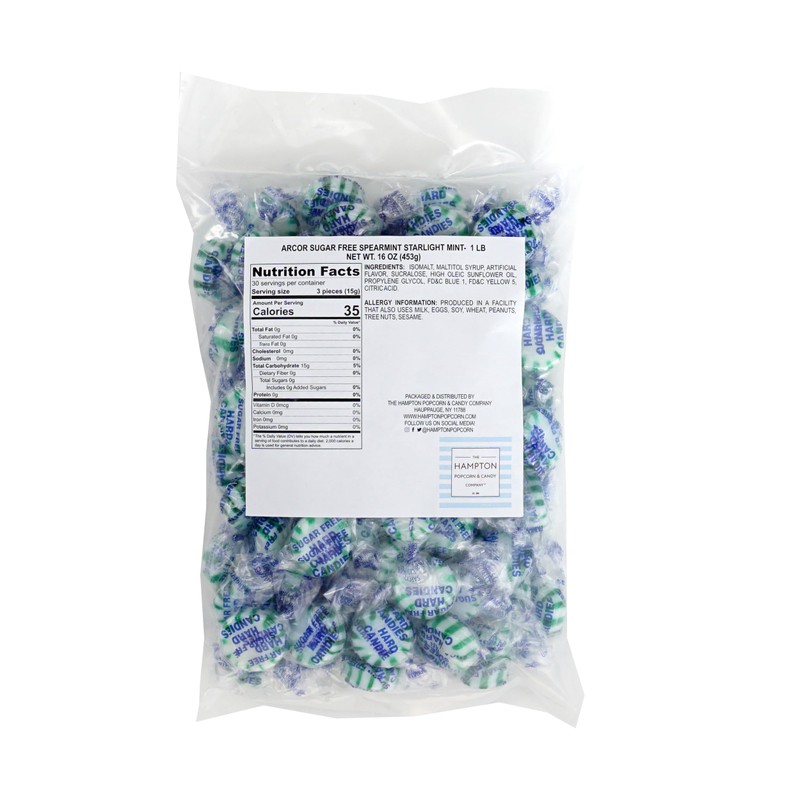 Sugar Free Spearmint Starlight Mints, 1 Pound Bulk Bag, Individually