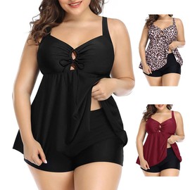 oBoAA Tankini de Talla Grande para Mujer, Traje Baño de Dos Piezas para Mujer con Control Barriga, Bikini Bañador para Exteriores, Playa Natación en Piscina Playa Surf (XX-Grande, Bañador-Black)