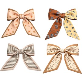 Set de 4 Bufandas Satinadas Bohemias para Mujer, Accesorios Elegantes para el Pelo con Lazo, Bufandas Multifuncionales para Pelo, Cuello y Bolsos