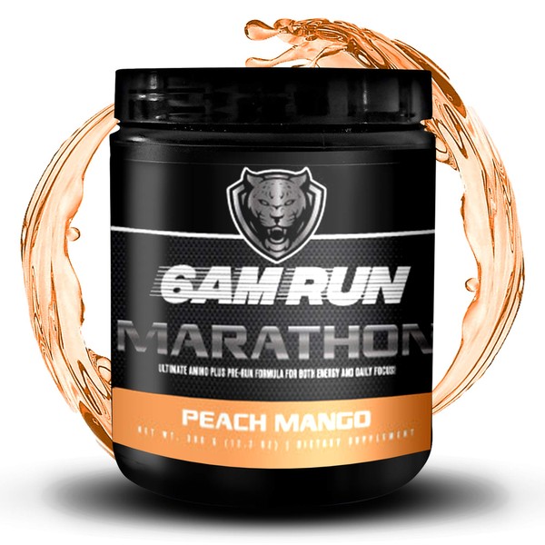 6AM RUN Marathon Run - Pre Workout Powder for Running & Essential Amino Energy Powder - Pre Workout No Jitters - Keto Pre Workout Powder - Vegan Pre Workout Powder - Peach Mango - 40 Scoops