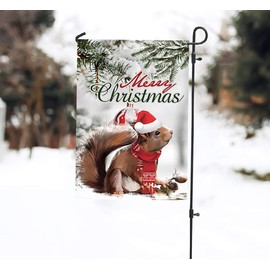 Texupday Merry Christmas Cute Red Scarf Squirrel Decoration Winter Garden Flag Outdoor Yard Flag 12" x 18"