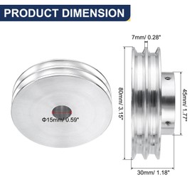 QUARKZMAN V-type pulley 15 mm bore 80 mm outer diameter double groove aluminium alloy for motor shaft drill 6 mm (1/4 inch) PU moulding tape