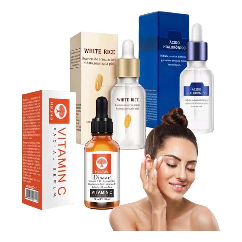 3 Serum Acido Hialuronico Vitamina C Arroz Rutina Skin Care