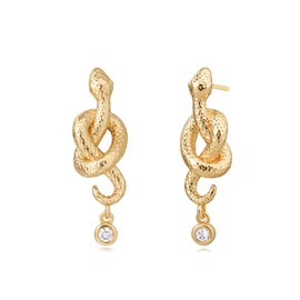 MEVECCO Dainty Snake Earrings Studs for Women 18K Gold Plated Boho Stud Earrings Small Tiny Vintage Minimalist Cubic Zircon Snake Earrings Studs for Women