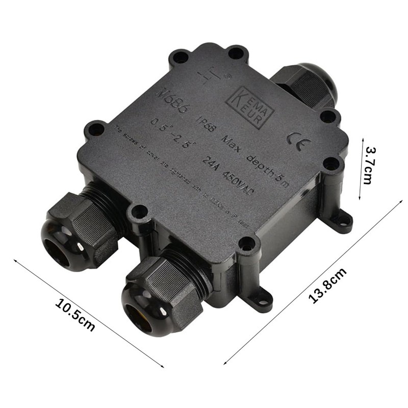 IP68 Waterproof Junction Box 3-Way Line M25 Outdoor Cable Connectors