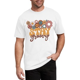 Stay Groovy Shirt for Mens Floral Graphic Retro Tshirt Hippie 70s Tee Summer Tee Top White