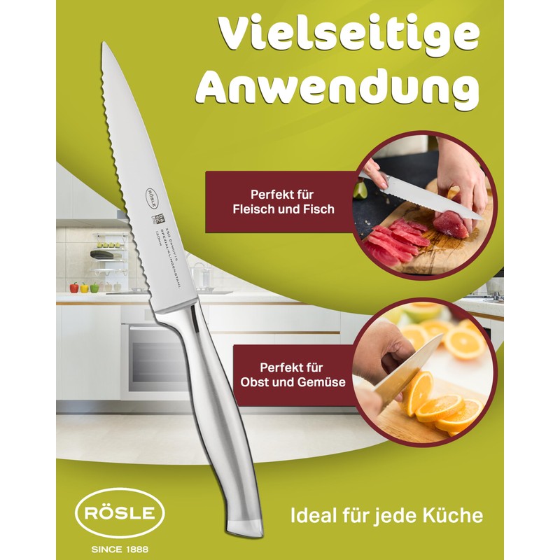 Rösle Basics Line Stainless Steel Serrated Universal Kitchen Knife, 5-inch