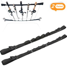 KUDES 2 Pack Vehicle Fishing Rod Holder for Car Adjustable, 86.6 Inches Length Easy Install Fishing Car Rod Carrier Belt Strap for SUV, Wagons, Van (Black)