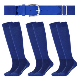 Haysandy Baseball or Softball Sock and Belt Combo Set 3 Football Baseball Socks with Softball Belt for Kids Youth Adult(X-Small,Blue)