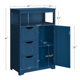 Yaheetech Bathroom Floor Cabinet, Free Standing Wooden Storage Organizer Multiple Tiers Storage Living Room Cabinet, Navy Blue