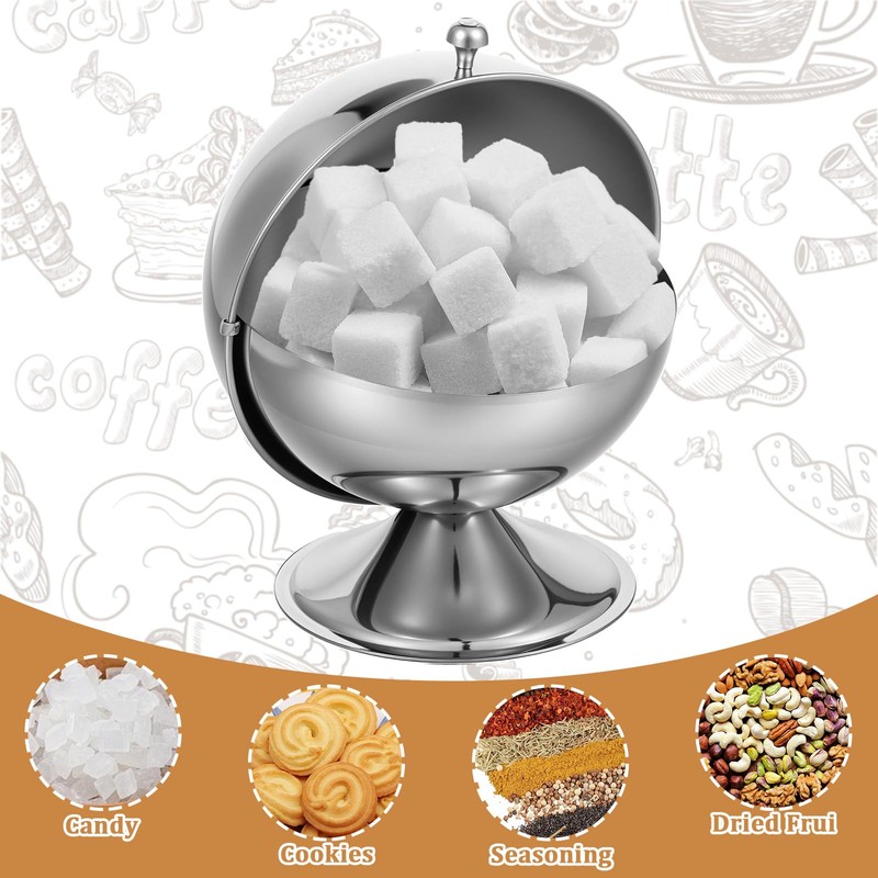 2 Pcs Stainless Steel Sugar Bowl with Roll Top, Stainless