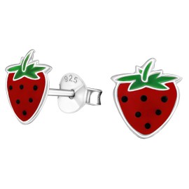 Strawberry .925 Sterling Silver Tiny Stud Earrings (Hypoallergenic)