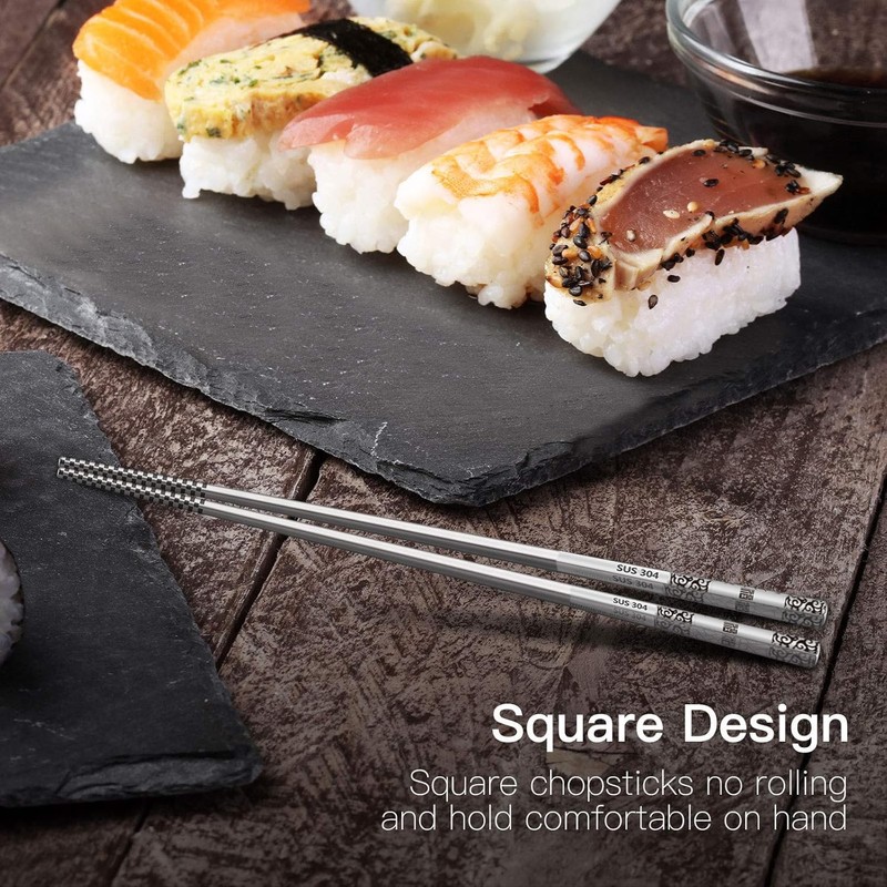Metal Chopsticks Reusable 10 Pairs Stainless Steel Chopsticks Dishwasher Safe