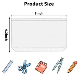 Pack of 20 A6 binder pockets, PVC 6 holes folder pockets, waterproof PVC transparent loose leaf pockets for notebook planners, insert pages loose leaf bags, photo