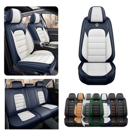 Cscevt 5 Seat Covers for Ford Taurus X 2008-2009 Upgraded Leather Car Seat Covers Waterproof Anti-Slip Car Seat Protectors Comfort Premium Automotive Seat Covers with Airbag（Standard,White+Blue）