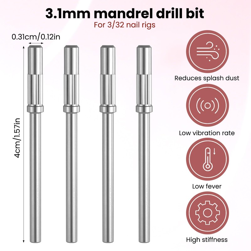 4 PCS Small Sanding Bands Nail Drill Bit, Mandrel Bits