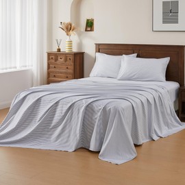 JELLYMONI 100% Natural Cotton Queen Sheet Set, 4 Pieces Striped Sheets - 16" Deep Pockets Bedding Set, Ultra-Soft, Machine Washable