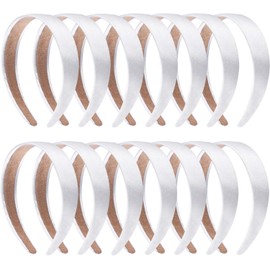 SIQUK 14 Pieces Satin Headbands White Ribbon Headband 1 Inch Plain DIY Hair Headbands for Women and Girls