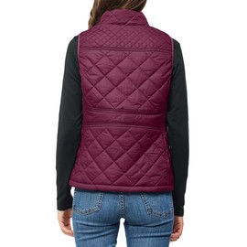 Women's Quilted Vest Lightweight Puffer Jacket with Detachable Hood Stand Collar Zip Outwear Wine Red Small