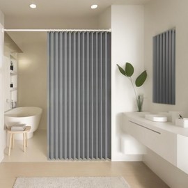 Momooda Faltbarer Duschvorhang Wasserdichter Gewicht aus Leinen, Magnet, Spritzwassergeschützt, Schnellverschluss, Duschvorhang Anti Schimmel, Grau, 100x200cm