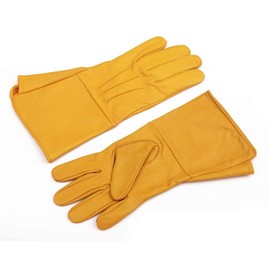 Medieval Gauntlet leather cosplay gloves long arm cuff (Yellow, XX-Large)