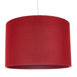 Contemporary and Sleek 12 Inch Deep Red Natural Linen Fabric Drum Lamp Shade 60w Maximum | 30cm Diameter | for Table Lamp or Pendant by Happy Homewares