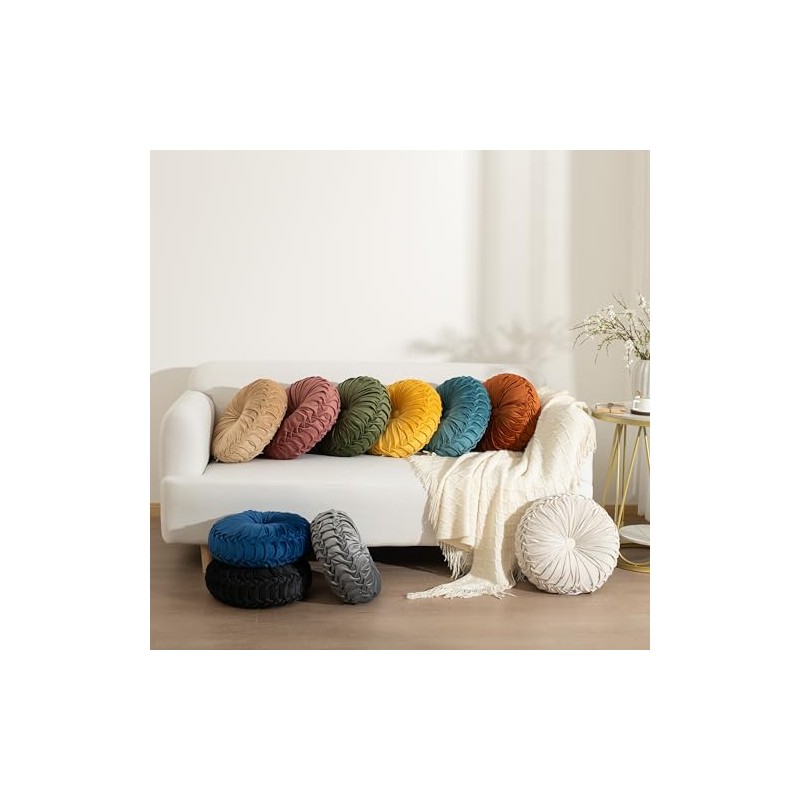 Hig Juego Almohadas Decorativas Redondas Plisadas Terciopelo Amarillo