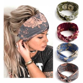 STGDAK Boho Headbands For Women Fashion Criss Cross Hair Bands Stretch Turban Knot Head Bands Yoga Running Sweatband Elastic Headband Stylish Wrap Headbands Hair Accessories for Teen Girls 4 Pack