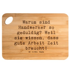 Mr. & Mrs. Panda Bamboo Chopping Board Saying "Warum sind Handwerker so geduldig? Weil sie wissen, DASS Gute Arbeit braucht Zeit braucht! - Gift,