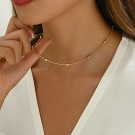 NONAMOIS - Collar de cadena de oro para mujer, delicado chapado en oro de 18 quilates con abalorio satélites, collar de turquesa simple de oro bohemio